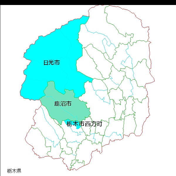 栃木県内の上都賀地区の範囲　白地図